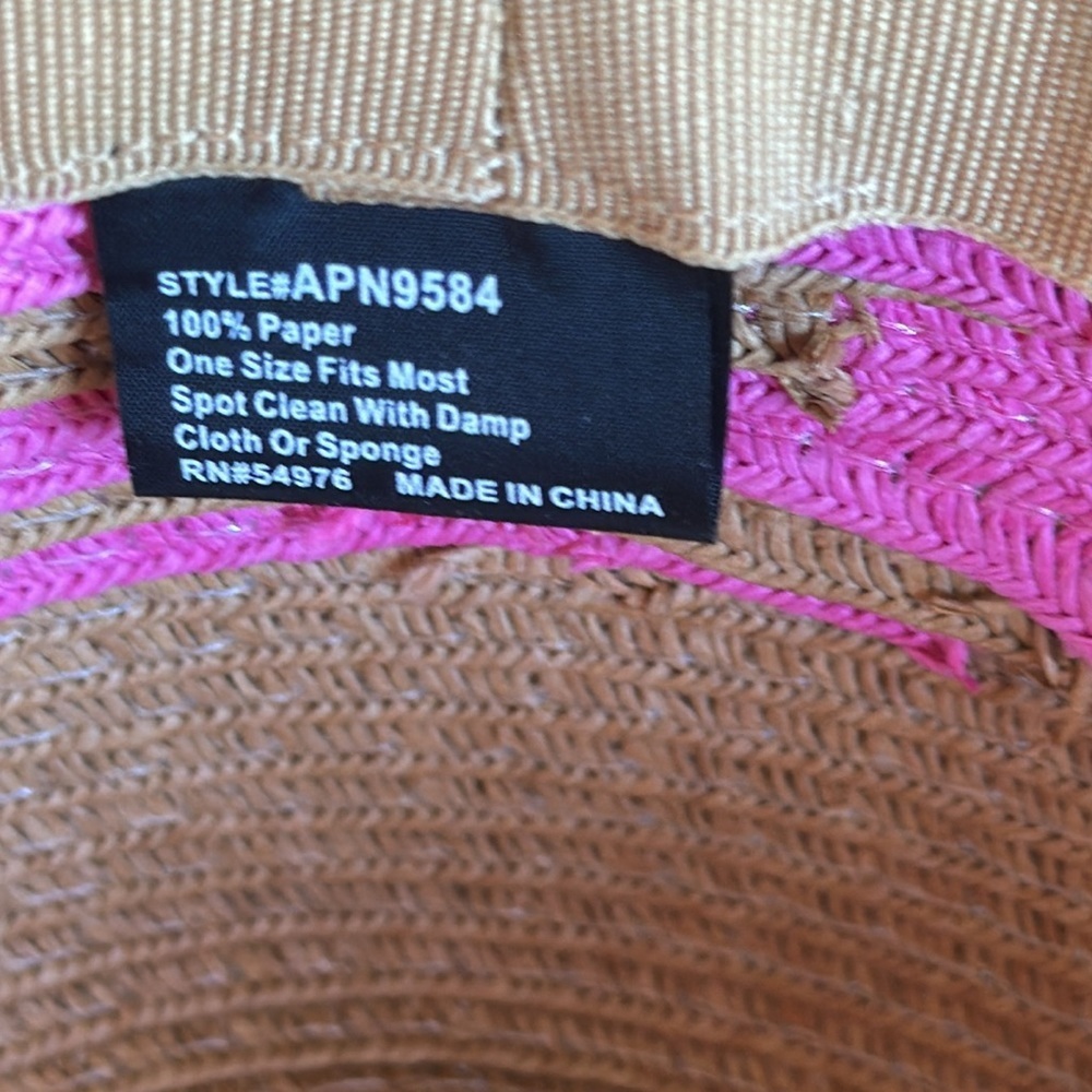 Packable pink and beige straw hat - Picture 5 of 5